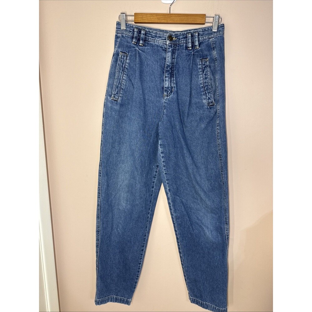 Liz Wear Vintage Mom Jeans Women 10 Pleated Tapered Leg Blue Denim Pants 80s 90s